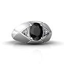 14K White Gold Genuine Oval Black Onyx and Diamond Men's Ring