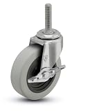 Shepherd Regent Series Caster, 3 Gray Rubber Wheel with 3/8 x 1-1/2 Threaded Stem, with Brake