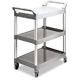 Rubbermaid Plastic Service Cart, 3 Shelves, Black, 200 lbs Capacity, 37-3/4 Height, 33-5/8 Length X 18-58 Width