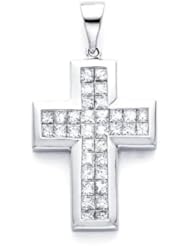 14k White Gold Channel Set Princess Cut Diamond Cross Pendant (G-H Color, I1 Clarity)