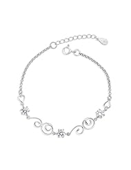 Honeystore Girls 925 Sterling Silver White Gold Plated Swiss Diamond Link Bracelet Color White Length 7.28 inch Weight 3.2 g
