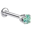 16 Gauge 5/16" -Solid 14KT White Gold 3mm Mint Green Cubic Zirconia Tragus Earring Stud