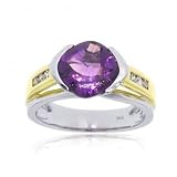 14KT Two Tone White Yellow Gold Amethyst Diamond Ring