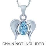 Natural Blue Topaz 925 Sterling Silver Angel Wings Pendant