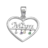 Rhodium Plated Mom Heart Pendant with Multicolor CZs