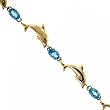 Yellow Gold Dolphin Link 7in Bracelet Oval Blue Topaz