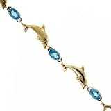 Yellow Gold Dolphin Link 7in Bracelet Oval Blue Topaz