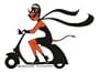 Hep Devil Girl in Black on Scooter / Vespa on Clear Background - Sticker / Decal