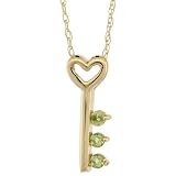 10k Gold 18 in. Thin Chain and 5 8 in (16mm) tall Key-To-My-Heart Pendant, w  Brilliant Cut Peridot...