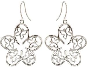 Sterling Silver Pair Precious Fashion And Floral Earrings Metal Fash Butterfly Flor Ear