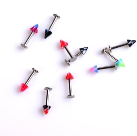 Adored 10 pcs 16/18 Gage Mixed Color Metal Plated Stainless Steel Triangle Cap Stud Ear Lip Nose Eyebrow Tongue Ring Body Piercing