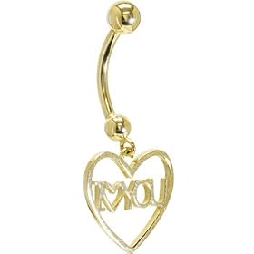 Solid 14KT Yellow Gold I LOVE YOU HEART Belly Ring by 