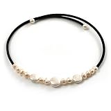 Freshwater Pearl Velour Flex Choker Necklace (Black & Ivory)