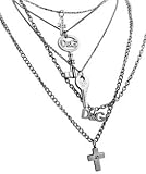 Keys Silver Tone Multi Layer Rhinestone Necklace