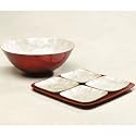 Red Capiz Platter Set with 4 White Serving Dishes