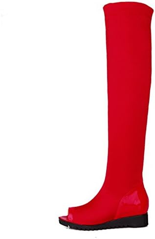 Vogue002 Womens Open Toe Kitten Heel Wedge Suede Frosted Solid Boots, Red, 39