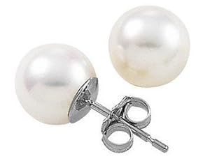 Genuine Sterling Silver Freshwater White Pearl Stud Earrings