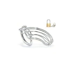 Eforstore New Metal Chastity Kit with 2'' Ring Chastity Belt Lock Penis Lock Stainless Steel Anti-masturbation for Male Silver