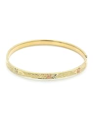 14K Tri-Color Gold 4mm Diamond Cut Flower 2.5 Diameter Adjustable Bangle Bracelets