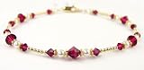 Ruby July Beaded Anklets: Swarovski Crystal Birthstone Jewelry. Adjustable 14K Gold Filled Ankle Bracelets