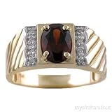 Mens Gold Ring Diamond Garnet (January Birthstone) 14K Yellow or White Gold