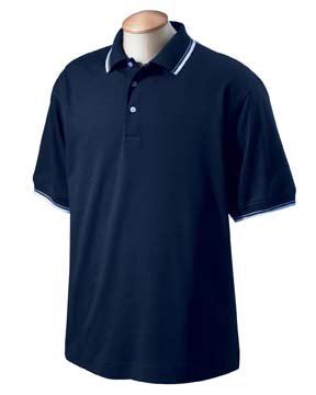 Devon & Jones Mens Tipped Perfect Pima Interlock Polo - WHITE/NAVY - S