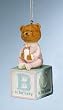 Baby Girls Block With Bear Christmas Ornament