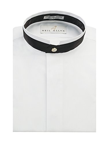 Neil Allyn Men's Banded Collar With Black Trim Dress Shirt
