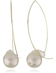 Mizuki 14k Marquis Hoop Earrings with White Fresh Water Pearl