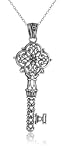 Sterling Silver Filigree Key Pendant, 18″