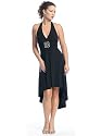 Asymmetrical Halter Party Dress with Rhinestone Detail at Waist Available in Black, Red or Turquoise