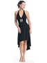 Asymmetrical Halter Party Dress with Rhinestone Detail at Waist Available in Black, Red or Turquoise, Medium, Black