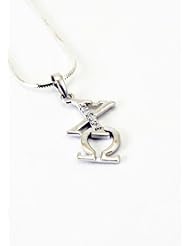 Chi Omega Sterling Silver Diagonal Lavaliere set with Lab-Created Diamonds