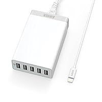 Anker® 40W 5-Port USB Desktop Charger with PowerIQ Technology + 3ft / 0.9m Lightning Cable for iPhone, iPad and More (White) by Anker