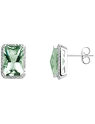 Pair 1/3 Ct Tw/12.00X08.00 Mm 14K White Gold Genuine Checkerboard Green Quartz And Diamond Earrings