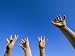 Childrens Hands Reach Toward the Blue Sky Premium Photographic Poster Print, 16x12