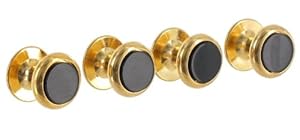 Mens Shirt Studs Circle Round Black Onyx Gold Plated Fixed