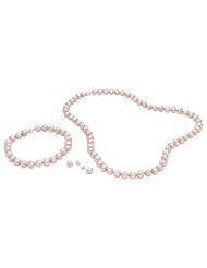 Perfect New Years Gift - Sterling Silver 6.5-7mm Genuine Freshwater Pink Pearl Neklace, Bracelet and Earring Set