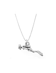 Sterling Silver Three Dimensional Scuba Diver Necklace