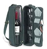 Picnic At Ascot Black Sunset Deluxe Wine Carrier for 2 with Gingham Napkins