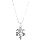 Silver One Sided Small Registered Nurse Caduceus Necklace