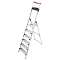 Hailo 8856-001 Alu-Sicherheits-Haushaltsleiter XXR - 6 XXL-Stufen mit Ausziehbarem Sicherheits-Halteb�gel und Multifunktionsschale