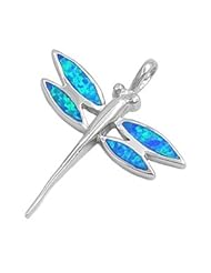 Sterling Silver Blue Opal Dragonfly Pendant - 31mm