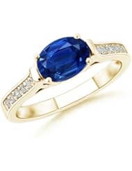 Round Diamond and Oval Blue Sapphire Ring - 1.5 ct TGW