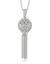 Bronze Simulated Diamond Woven Sphere Tassel Pendant Necklace, 29.5"