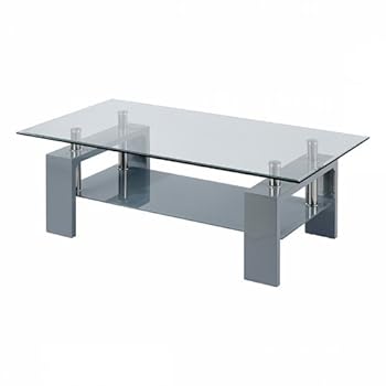 Table basse rectangle laqué gris et plateau en verre SABA