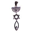 Messianic Seal with blue CZ stones- Style XIV - Sterling Silver (4.4 cm or 1.73" w/o loop ) - Comes with Silver box chain