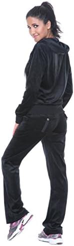 White Mark Women's 2 Piece Velour Set in Black - Solid Colors - L