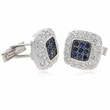 Sterling Silver Blue Cubic Zirconia and Simulated Diamond CZ Cuff Link Cufflink