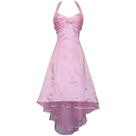 Satin Halter Dress Tulle Mini Train Prom Bridesmaid Holiday Formal Gown